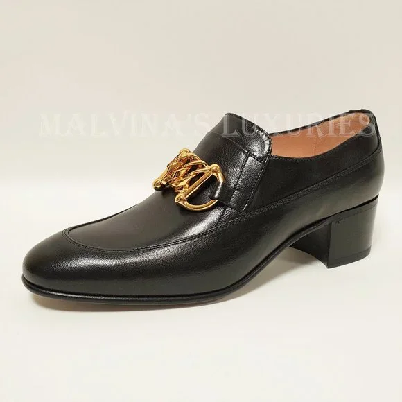 GUCCI SHOES EBAL BLACK LEATHER HORSEBIT CHAIN LOAFERS ICE LOLLY sz 39 9 US - Picture 12 of 16